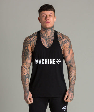 Machine Tech Fabric Stringer Vest (Black/White) - Machine Fitness