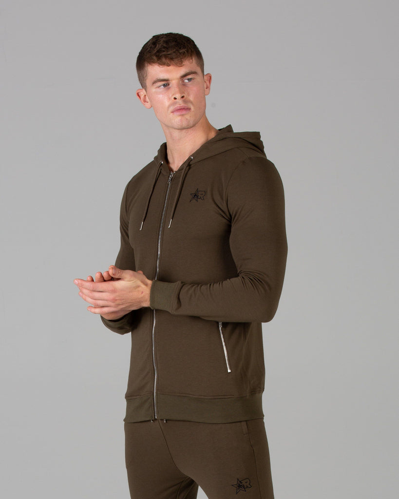 Rated Fitted Zip Up Hoodie (Khaki) - Machine Fitness