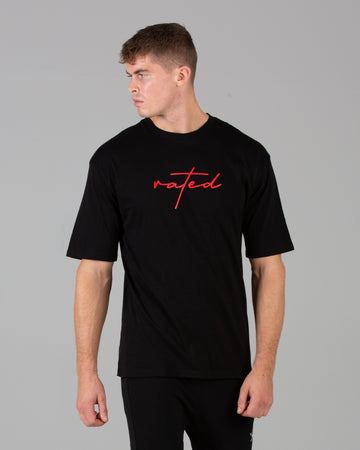 Rated Script T-Shirt (Black/Red) - Machine Fitness